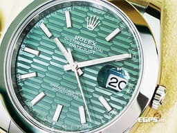 ROLEX 勞力士 DATEJUST 126300 蠔式日誌型 不鏽鋼材質 <font color="#98F898"> 薄荷綠色蜂巢坑紋面盤</font> <font color="#FF0000">2022年新式保卡</font>&nbsp;自動上鍊 41mm
