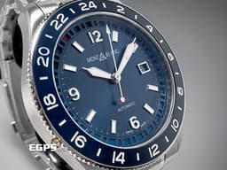 Montblanc萬寶龍 1858 GMT MB129616 <font color="#0582f5">藍色太陽放射紋面盤 </font><font color="#05f0f0">錶背雕刻世界地圖、海洋及 24 個時區城市名稱 可作為世界時間參考</font><font color="#0582f5"> </font><font color="#ff0000">2025年</font>&nbsp;不鏽鋼材質<font color="#FF0000">&nbsp;</font>自動上鍊 43mm