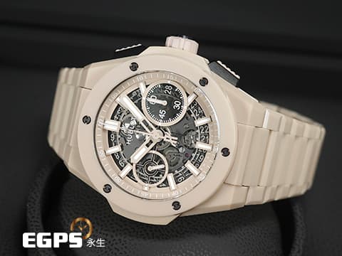 Hublot 宇舶 BIG BANG Unico 大爆炸 三日鍊 飛返計時碼錶 INTEGRATED 451.CZ.4620.CZ&nbsp;一體式米色陶瓷腕錶 源自沙漠及加勒比海攤 米沙色&nbsp;鏤空面盤 2023年電子保卡 全球限量200只 自動上鍊 42mm