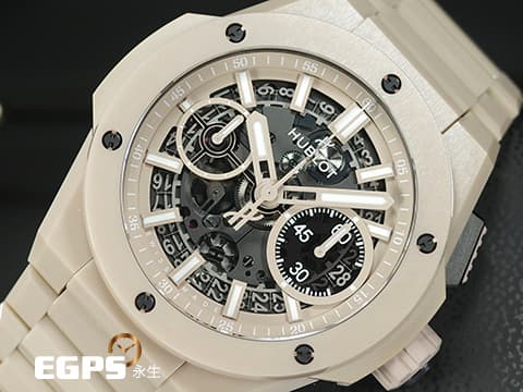 Hublot 宇舶 BIG BANG Unico 大爆炸 三日鍊 飛返計時碼錶 INTEGRATED 451.CZ.4620.CZ&nbsp;一體式米色陶瓷腕錶 源自沙漠及加勒比海攤 米沙色&nbsp;鏤空面盤 2023年電子保卡 全球限量200只 自動上鍊 42mm