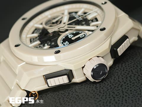 Hublot 宇舶 BIG BANG Unico 大爆炸 三日鍊 飛返計時碼錶 INTEGRATED 451.CZ.4620.CZ&nbsp;一體式米色陶瓷腕錶 源自沙漠及加勒比海攤 米沙色&nbsp;鏤空面盤 2023年電子保卡 全球限量200只 自動上鍊 42mm