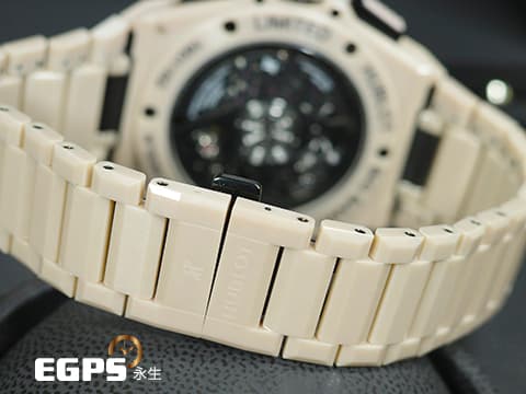 Hublot 宇舶 BIG BANG Unico 大爆炸 三日鍊 飛返計時碼錶 INTEGRATED 451.CZ.4620.CZ&nbsp;一體式米色陶瓷腕錶 源自沙漠及加勒比海攤 米沙色&nbsp;鏤空面盤 2023年電子保卡 全球限量200只 自動上鍊 42mm