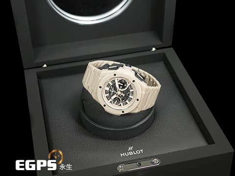 Hublot 宇舶 BIG BANG Unico 大爆炸 三日鍊 飛返計時碼錶 INTEGRATED 451.CZ.4620.CZ&nbsp;一體式米色陶瓷腕錶 源自沙漠及加勒比海攤 米沙色&nbsp;鏤空面盤 2023年電子保卡 全球限量200只 自動上鍊 42mm