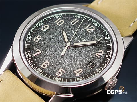 PATEK PHILIPPE 百達翡麗 PP錶 CALATRAVA系列 5226 白金材質 5226G-001 簡約大三針 品味獨特風格的 炭灰漸層色不規則紋理面盤  錶身搭配亮麗巴黎釘紋錶殼 2024年保單&nbsp;自動上鍊 40mm