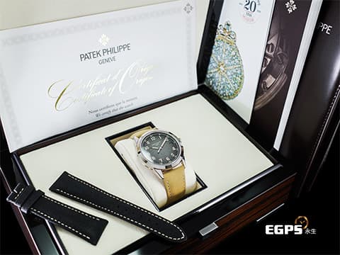 PATEK PHILIPPE 百達翡麗 PP錶 CALATRAVA系列 5226 白金材質 5226G-001 簡約大三針 品味獨特風格的 炭灰漸層色不規則紋理面盤  錶身搭配亮麗巴黎釘紋錶殼 2024年保單&nbsp;自動上鍊 40mm