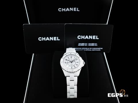 CHANEL 香奈兒 J12 Caliber 12.2系列 White Ceramic H5699 白陶瓷 經典 大三針 專利不鏽鋼蝴蝶扣 新機芯 透明錶背 2025年保單 自動上鍊 33mm