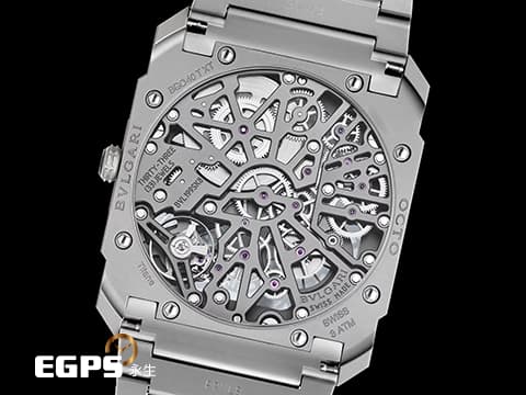 BVLGARI 寶格麗 Bulgari Octo Finissimo系列 Skeleton 8 Days 103610 超薄 鈦金屬 鏤空面盤 經典八角形多稜角設計錶框 八日鍊 小秒針 2025年保單 手上鏈 40mm
