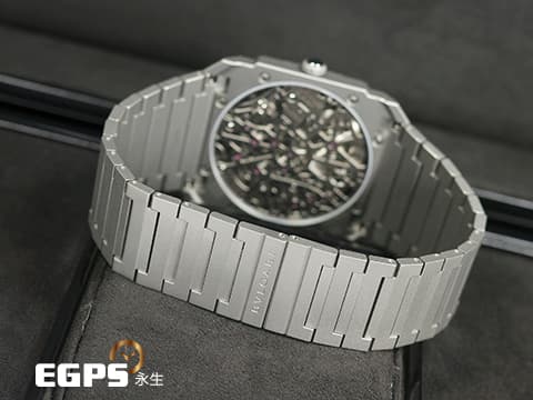 BVLGARI 寶格麗 Bulgari Octo Finissimo系列 Skeleton 8 Days 103610 超薄 鈦金屬 鏤空面盤 經典八角形多稜角設計錶框 八日鍊 小秒針 2025年保單 手上鏈 40mm