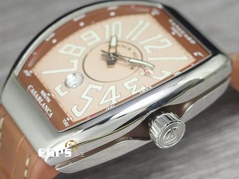 FRANCK MULLER 法蘭穆勒 Vanguard Casablanca 系列 V43 SC DT 酒桶型 不鏽鋼材質&nbsp;Salmon 鮭魚面 大三針 2025年保單 台灣公司貨 自動上鍊 42.5x54mm
