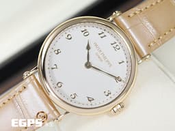 Patek Philippe 百達翡麗 PP錶 Calatrava系列 7200R-001 7200 18K玫瑰金材質 <font color=#F2E6E6>乳白色粒紋錶盤</font> <font color=#f5dea8>超薄 22K金微型自動盤</font> <font color=#FF0000>2021年保單</font> 自動上鍊 34.6mm