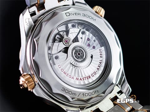 OMEGA 歐米茄 Seamaster 海馬 潛水300米系列 21020422001001 陶瓷波浪紋黑色面盤、玫瑰金黑色單向旋轉陶瓷錶圈  同軸擒縱 玫瑰金半金 鍊帶款 2022年保單  自動上鍊 42mm