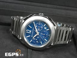 BVLGARI 寶格麗 Octo Roma Chronograph 不鏽鋼 八角形 103829 計時碼錶 <font color="#2828FF">新款 藍色巴黎釘紋錶盤 快拆式錶帶 另附原廠橡膠錶帶組 </font> <font color="#FF0000">2025年保單</font> 自動上鍊 42mm