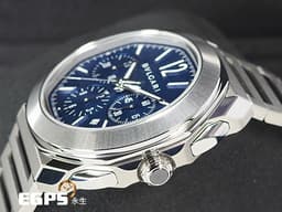 BVLGARI 寶格麗 Octo Roma Chronograph 不鏽鋼 八角形 103829 計時碼錶 <font color="#2828FF">新款 藍色巴黎釘紋錶盤 快拆式錶帶 另附原廠橡膠錶帶組 </font> <font color="#FF0000">2025年保單</font> 自動上鍊 42mm