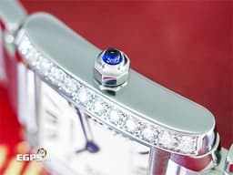 CARTIER 卡地亞 Tank Francaise 法國坦克 小型款 W4TA0008 象牙白色面盤<font color="#33CCFF"> 鑲嵌24顆圓形鑽石 藍鋼劍形指針</font> 經典 不鏽鋼材質 <font color="#ff0000">2022年保卡</font> 石英機芯 25X20mm