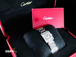 CARTIER 卡地亞 Tank Francaise 法國坦克 小型款 W4TA0008 象牙白色面盤<font color="#33CCFF"> 鑲嵌24顆圓形鑽石 藍鋼劍形指針</font> 經典 不鏽鋼材質 <font color="#ff0000">2022年保卡</font> 石英機芯 25X20mm