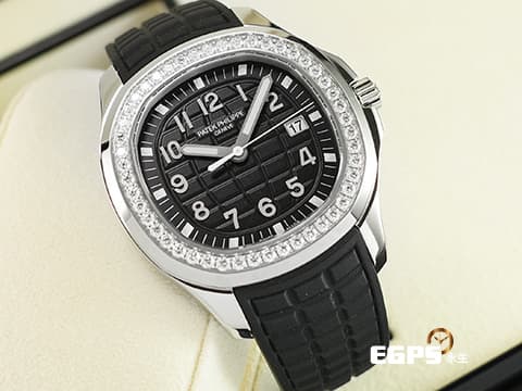 Patek Philippe 百達翡麗 PP錶 Aquanaut 5267 海底探險家 5267/200A-001 黑色面盤 不鏽鋼材質 橡膠錶帶款  原鑲鑽圈(48顆鑽石：約1.11克拉)&nbsp;2025年保單 石英機芯&nbsp;38.8mm