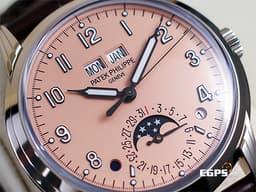 Patek philippe 百達翡麗 PP錶 Grand Complications 超級複雜功能時計 5320G-011 5320 18K白金材質&nbsp;<font color="#FFA488">瑩潤玫瑰金色漆面盤 鮭魚面</font>&nbsp;萬年曆 月相盈虧 <font color="#FF0000">2024年保單</font>&nbsp;自動上鍊 40mm