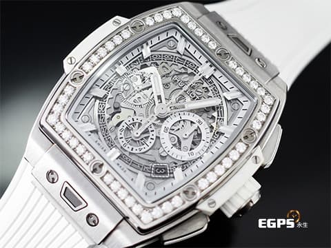 Hublot 宇舶 SPIRIT OF BIG BANG 大爆炸 642.NE.2010.RW.1204&nbsp;極致輕薄鈦金屬材質 白色鏤空面盤~ 原廠鑲嵌48顆鑽石錶圈&nbsp;2022年電子保單&nbsp;自動上鍊 42mm