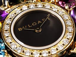 BVLGARI 寶格麗 ASTRALE系列 彩寶 101339 18K黃金 <font color=#ff00ff>絕美艷麗 貴婦名媛專用首選 亮麗七炫彩色寶石錶圈</font> <font color=#FFE200>原廠繽紛寶石華麗美鑽</font> <font color=#FF0000>2024年保單</font> 石英腕錶 36mm