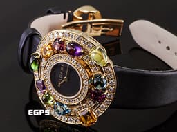 BVLGARI 寶格麗 ASTRALE系列 彩寶 101339 18K黃金 <font color=#ff00ff>絕美艷麗 貴婦名媛專用首選 亮麗七炫彩色寶石錶圈</font> <font color=#FFE200>原廠繽紛寶石華麗美鑽</font> <font color=#FF0000>2024年保單</font> 石英腕錶 36mm