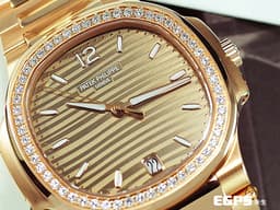 Patek Philippe 百達翡麗 PP錶 7118 /1200R-010 金鷹 7118/1200R-010 18K玫瑰金材質 鍊帶款 <font color="#05f0f0">PP印記 原廠鑲嵌56顆鑽石錶圈（共0.67克拉）</font><font color="#FF0000">&nbsp;<font color="#ffdead">玫瑰金色水波紋路面盤</font> 2024年保單&nbsp;</font>自動上鍊 35.2mm