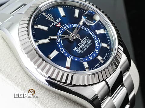 ROLEX 勞力士 Sky-Dweller 蠔式 天行者 336934 最新9002機芯 亮藍色面盤 沙羅系統 年曆錶 兩地時區 經典三角坑紋錶圈 2024年保單  蠔式（Oyster）三節錶帶 自動上鍊 42mm