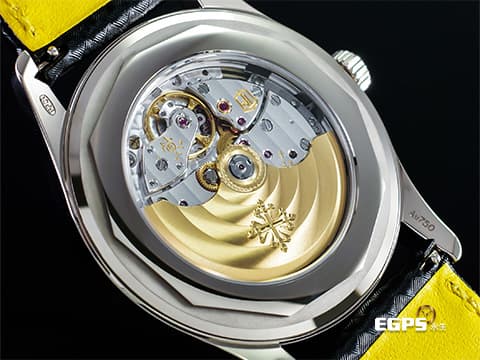 Patek Philippe 百達翡麗 PP錶 Calatrava系列 6007G-001 烏木黑色中央「碳纖維」浮雕圖案面盤&nbsp;大三針 黃色秒針、三角形刻度 18K白金材質 2026年保單 自動上鍊 40mm