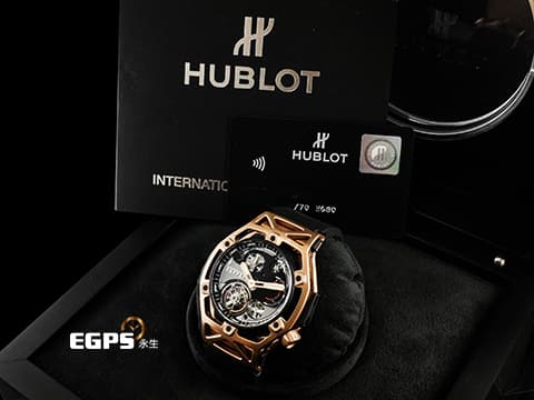 HUBLOT 宇舶 Ferrari Tourbillon 法拉利 陀飛輪 408.OI.0123.RX 玫瑰金和DLC塗層鈦金屬錶殼 鏤空面盤  七十週年紀念款 限量70只 新錶參考定價：4,512,000元 計時碼錶 自動上鍊 45mm