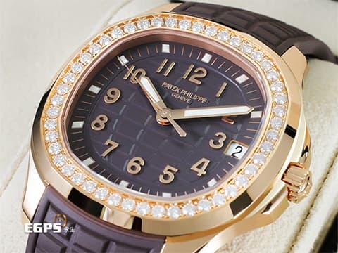 PATEK PHILIPPE 百達翡麗 PP錶 Aquanaut Luce 海底探險家 5268 無敵少見!!原鑲鑽石裱框!! 圓潤八角形錶圈 5268/200R-010貴婦名媛首選~ 超少見優雅【巧克力格紋盤】 灰褐色面盤 18K玫瑰金材質  2025年保單 自動上鍊 38.8mm