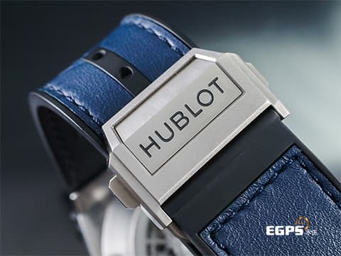 HUBLOT 宇舶 Big Bang Unico Sang Bleu 大爆炸 415.NX.7179.VR.1704.MXM18 藍色面盤 限量款 Maxime Buchi設計 幾何圖形指針 鈦金屬&nbsp;2018年保單 原鑲鑽錶 共388顆天然真鑽  自動上鍊 45mm