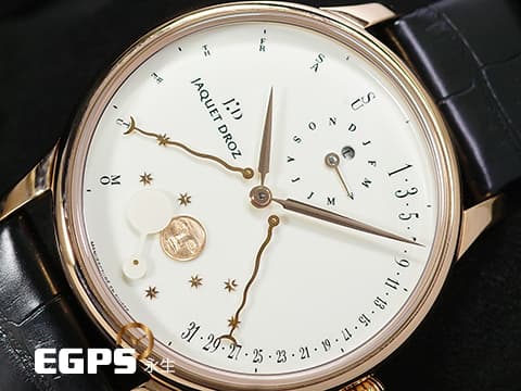 JAQUET DROZ 雅克德羅 JD錶 Astrale 星辰系列 Quantième Perpétuel J030533201  雙逆跳 萬年曆 月相盈虧 玫瑰金 大明火琺瑯錶盤  2022保單 自動上鍊 43mm