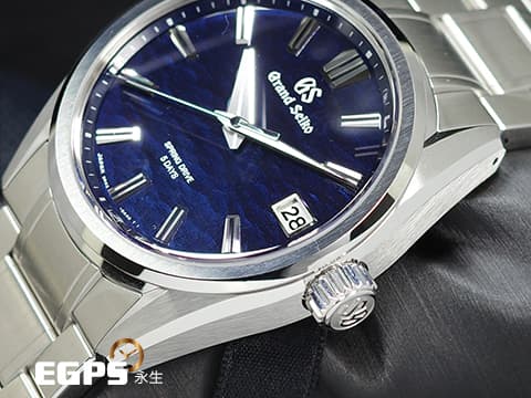 GRAND SEIKO 特級精工 精工 GS 9R Spring Drive SLGA021 Evolution 9 Collection 5日鍊 藍色波浪紋面盤酷似諏訪湖的水面，黎明前風吹起漣漪，錶盤會隨著入光角度的不同而發生變化，宛如微風中搖曳的水面 不鏽鋼鍊帶款 2024年保單 自動上鍊 41mm