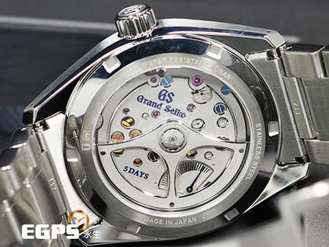 GRAND SEIKO 特級精工 精工 GS 9R Spring Drive SLGA021 Evolution 9 Collection 5日鍊 藍色波浪紋面盤酷似諏訪湖的水面，黎明前風吹起漣漪，錶盤會隨著入光角度的不同而發生變化，宛如微風中搖曳的水面 不鏽鋼鍊帶款 2024年保單 自動上鍊 41mm