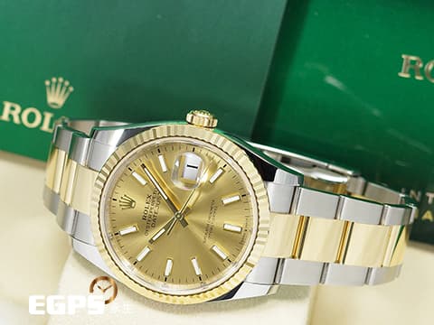 ROLEX 勞力士 Datejust 36 蠔式日誌型 126233 皇帝金 金色面盤 18K黃金 半金款 DJ36 經典三角坑紋錶圈 2026年新式保卡 蠔式（Oyster）三節錶帶 自動上鍊 36mm