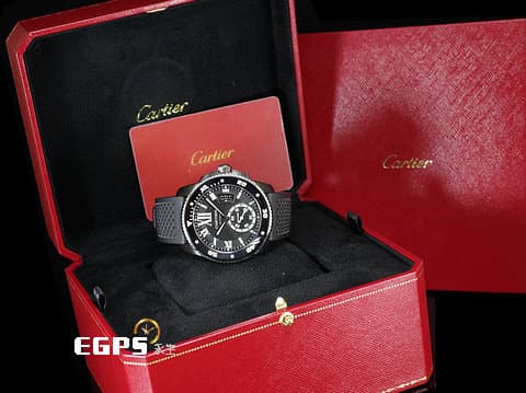 CARTIER 卡地亞 Calibre de Cartier Diver 潛水錶 WSCA0006 小秒針 ADLC碳鍍不鏽鋼材質 2023年保卡 自動上鍊 42mm