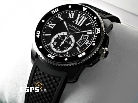 CARTIER 卡地亞 Calibre de Cartier Diver 潛水錶 WSCA0006 小秒針 ADLC碳鍍不鏽鋼材質 2023年保卡 自動上鍊 42mm