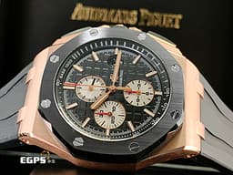 Audemars Piguet 愛彼 AP錶 Royal Oak Offshore 26401 皇家橡樹離岸型 玫瑰金材質 計時碼表 26401RO.OO.A002CA.01 <font color="#fafa01">經典螺絲外露六角黑色陶瓷錶圈 大金貓&nbsp;</font><font color="#ff0000">2017年保單</font> 自動上鍊 自動上鏈 44mm