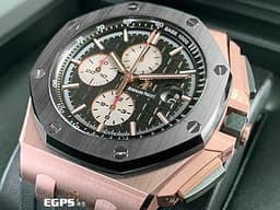 Audemars Piguet 愛彼 AP錶 Royal Oak Offshore 26401 皇家橡樹離岸型 玫瑰金材質 計時碼表 26401RO.OO.A002CA.01 <font color="#fafa01">經典螺絲外露六角黑色陶瓷錶圈 大金貓&nbsp;</font><font color="#ff0000">2017年保單</font> 自動上鍊 自動上鏈 44mm