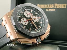 Audemars Piguet 愛彼 AP錶 Royal Oak Offshore 26401 皇家橡樹離岸型 玫瑰金材質 計時碼表 26401RO.OO.A002CA.01 <font color="#fafa01">經典螺絲外露六角黑色陶瓷錶圈 大金貓&nbsp;</font><font color="#ff0000">2017年保單</font> 自動上鍊 自動上鏈 44mm