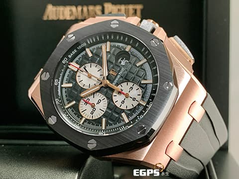 Audemars Piguet 愛彼 AP錶 Royal Oak Offshore 26401 皇家橡樹離岸型 玫瑰金材質 計時碼表 26401RO.OO.A002CA.01 經典螺絲外露六角黑色陶瓷錶圈 大金貓&nbsp;2017年保單 自動上鍊 自動上鏈 44mm