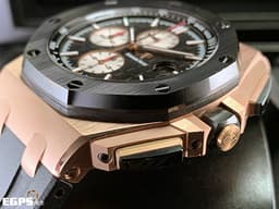Audemars Piguet 愛彼 AP錶 Royal Oak Offshore 26401 皇家橡樹離岸型 玫瑰金材質 計時碼表 26401RO.OO.A002CA.01 <font color="#fafa01">經典螺絲外露六角黑色陶瓷錶圈 大金貓&nbsp;</font><font color="#ff0000">2017年保單</font> 自動上鍊 自動上鏈 44mm