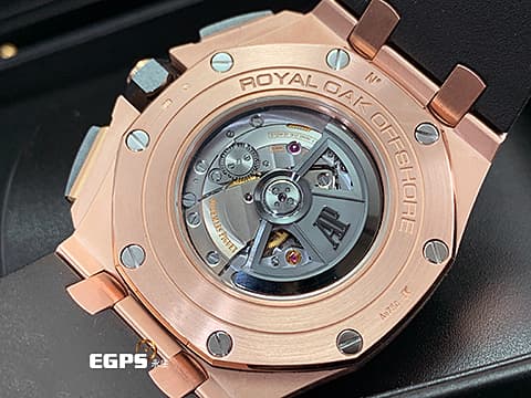 Audemars Piguet 愛彼 AP錶 Royal Oak Offshore 26401 皇家橡樹離岸型 玫瑰金材質 計時碼表 26401RO.OO.A002CA.01 經典螺絲外露六角黑色陶瓷錶圈 大金貓&nbsp;2017年保單 自動上鍊 自動上鏈 44mm