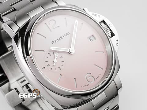 PANERAI 沛納海 Luminor Due Pastello PAM01319 PAM1319 三日鍊 不鏽鋼材質 櫻花粉色漸層面盤 白色指針及時標  2025年保卡 適合女士配戴的38mm錶徑  自動上鍊 38mm