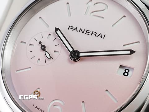 PANERAI 沛納海 Luminor Due Pastello PAM01319 PAM1319 三日鍊 不鏽鋼材質 櫻花粉色漸層面盤 白色指針及時標  2025年保卡 適合女士配戴的38mm錶徑  自動上鍊 38mm