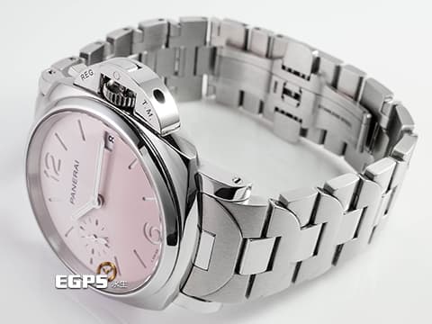 PANERAI 沛納海 Luminor Due Pastello PAM01319 PAM1319 三日鍊 不鏽鋼材質 櫻花粉色漸層面盤 白色指針及時標  2025年保卡 適合女士配戴的38mm錶徑  自動上鍊 38mm