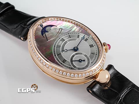 BREGUET 寶璣 Reine de Naples 8908 那不勒斯 原鑲鑽錶 18K玫瑰金材質 8908BR 大溪地珍珠貝母面盤 原鑲128顆鑽石錶圈、錶殼 原鑲鑽石錶扣 月相顯示 新錶參考訂價：1,417,000元  自動上鍊 36.5 × 28.45mm