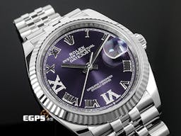 ROLEX 勞力士 Datejust 36 蠔式日誌型 126234 <font color=#B15BFF>原廠VI、IX鑲鑽 茄紫色面盤</font> 不鏽鋼 DJ36 經典三角坑紋錶圈 <font color=#FF0000>2021年保卡 紀念型（Jubilee）五銖錶帶</font> 自動上鍊 36mm