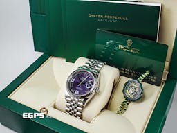 ROLEX 勞力士 Datejust 36 蠔式日誌型 126234 <font color=#B15BFF>原廠VI、IX鑲鑽 茄紫色面盤</font> 不鏽鋼 DJ36 經典三角坑紋錶圈 <font color=#FF0000>2021年保卡 紀念型（Jubilee）五銖錶帶</font> 自動上鍊 36mm