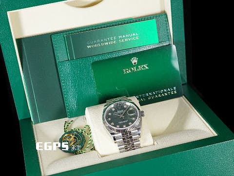 ROLEX 勞力士 Datejust 36 蠔式日誌型 126234 停產絕版款式&nbsp;原廠鑽石時標 橄欖綠色棕櫚葉面盤 DJ36 經典三角坑紋錶圈 2023年 紀念型（Jubilee）五銖錶帶 自動上鍊 36mm