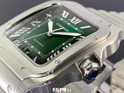 CARTIER 卡地亞 Santos de Cartier 山度士 WSSA0062 <font color="#7dd146">綠色太陽紋面盤</font> 大型 不鏽鋼材質&nbsp;<font color="#FF0000"> 快拆式錶帶 附原廠綠色皮帶 2024年保卡&nbsp;</font>自動上鍊 40mm